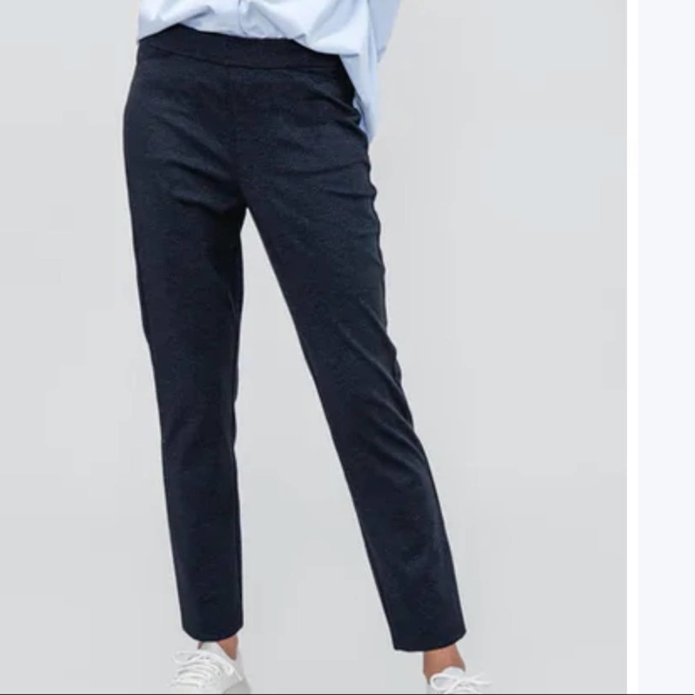 Ministry of Supply Women’s Fusion strait leg pants Navy Herringbone Medium